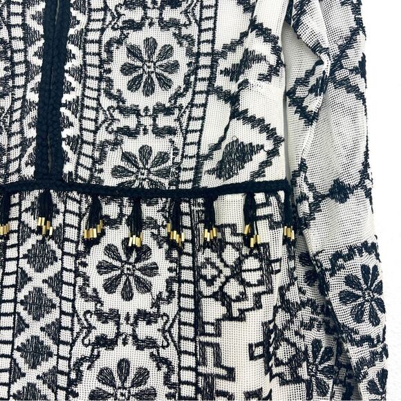 Antik Batik | Ida Mini Dress Cream Black Embroidered Tassels Boho Summer XS - Picture 10 of 15